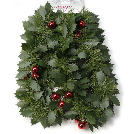 Green Christmas holly/pine garlands with berries 270 cm