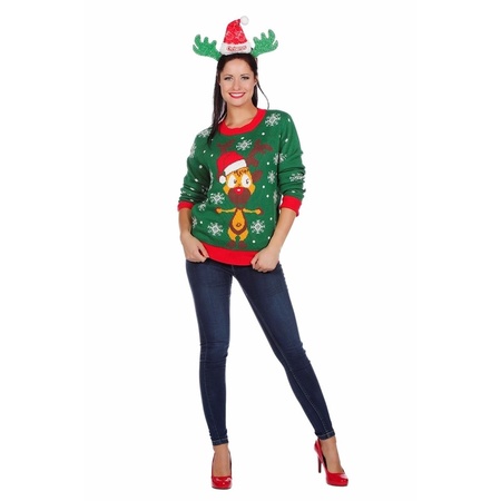 Green Christmas jumper reindeer for women