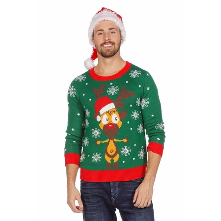 Green Christmas jumper reindeer for men