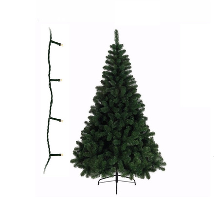 Green artificial tree 150 cm including clear white christmas lights
