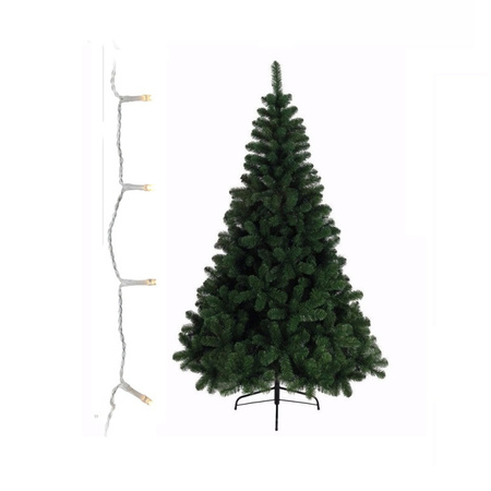 Groene kunst kerstboom 240 cm inclusief warm witte kerstverlichting