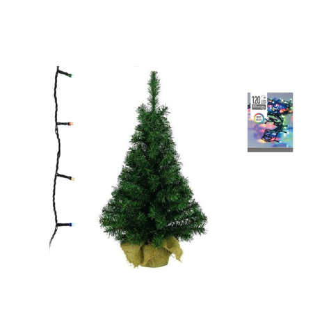 Green artificial tree 90 cm including colored christmas lights