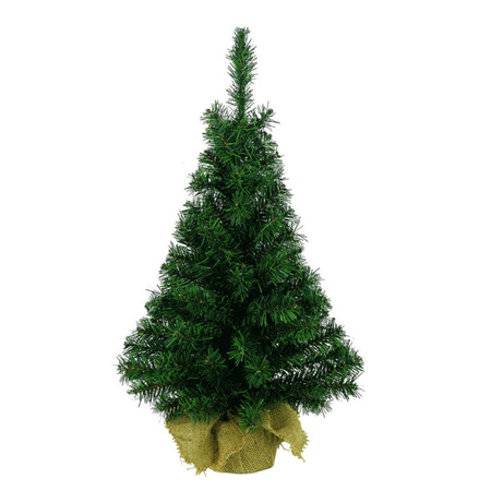 Groene kunst kerstboom 90 cm met jute zak/kluit
