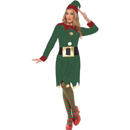Groene/rode kerst elf verkleed kostuum/jurk voor dames