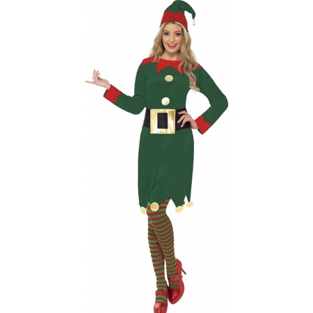 Green/red Christmas elf fancy dress costume/dress for women