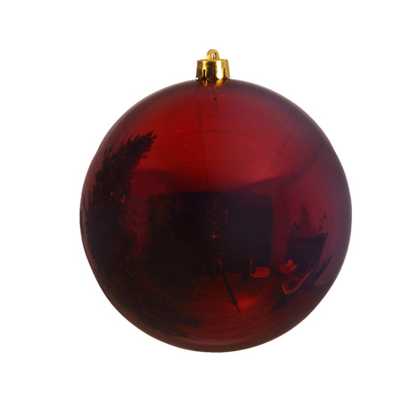 Grote decoratie kerstbal - 25 cm - donkerrood - kunststof