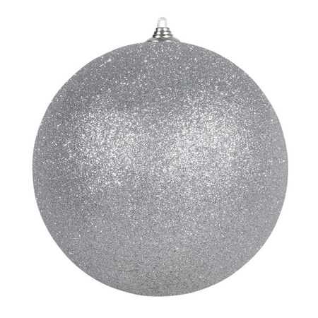 1x Large silver Christmas decoration glitter bauble 25 cm