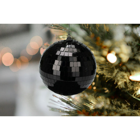 Grote discobal kerstbal /spiegel kerstbal- 1x- zwart -12 cm -kunststof