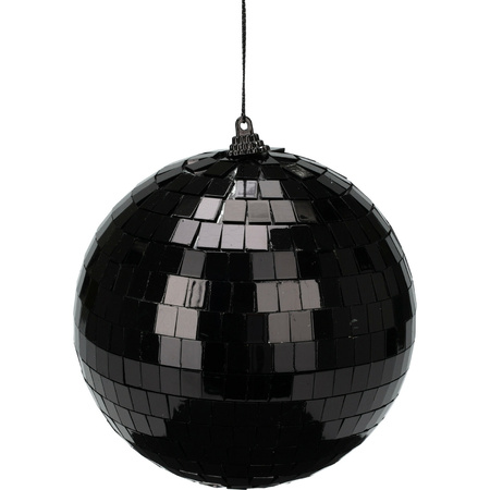 Grote discobal kerstbal /spiegel kerstbal- 1x- zwart -12 cm -kunststof