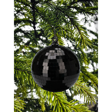 Grote discobal kerstbal /spiegel kerstbal- 1x -zwart -15cm -kunststof