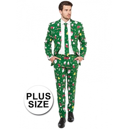 Big size business suit green with Christmas print