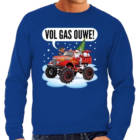 Big size Christmas sweater monstertruck santa blue for men