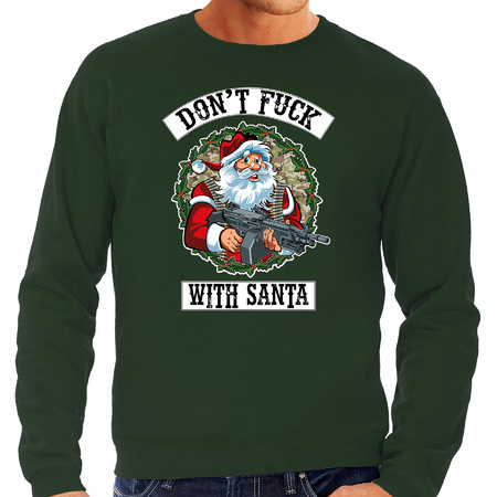 Plus size Christmas sweater Dont fuck with Santa green for men