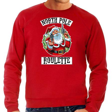 Grote maten foute Kersttrui / outfit Northpole roulette rood voor heren