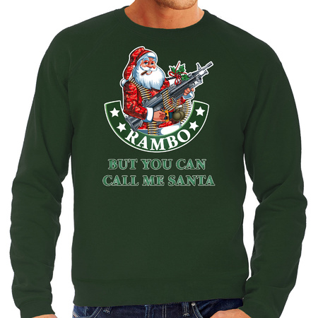 Plus size Christmas sweater Rambo but you can call me Santa green for men