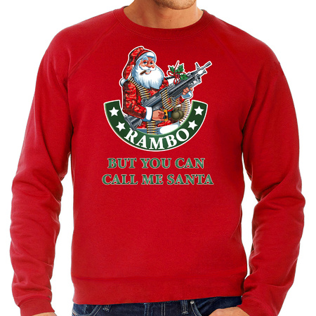 Grote maten Foute Kersttrui / outfit Rambo but you can call me Santa rood voor heren