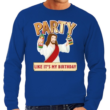 Big size Christmas sweater Party Jezus blue for men