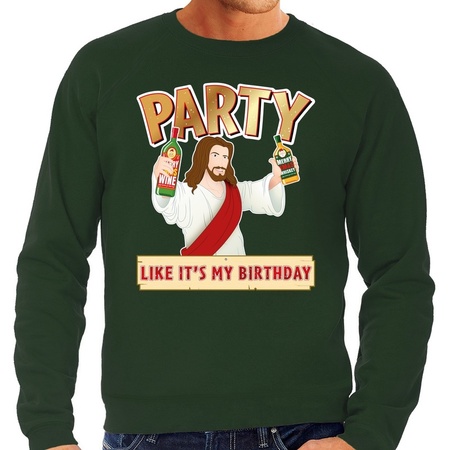 Big size Christmas sweater Party Jezus green for men