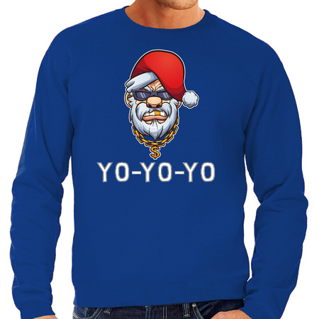 Plus size Gangster / rapper Santa Christmas sweater blue for men