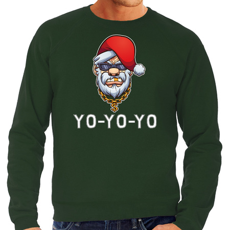 Plus size Gangster / rapper Santa Christmas sweater green for men