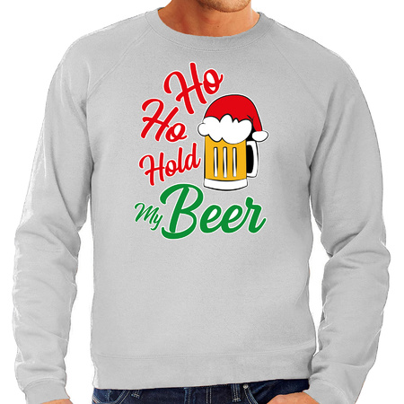 Plus size Ho ho hold my beer Christmas sweater grey for men
