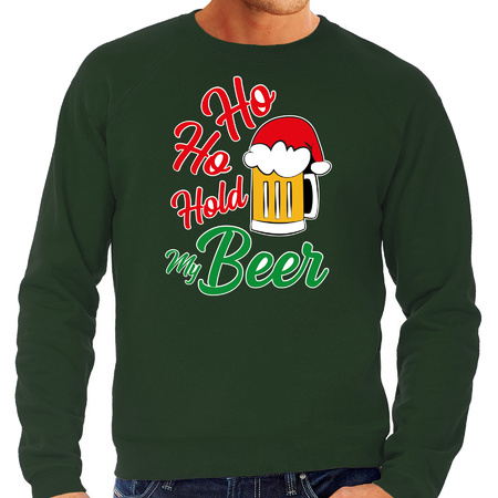 Plus size Ho ho hold my beer Christmas sweater green for men