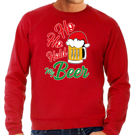 Plus size Ho ho hold my beer Christmas sweater red for men