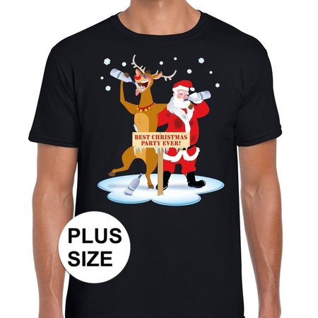 Big size Christmas t-shirt drunk Santa + Rudolph black men