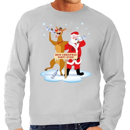 Big size Christmas sweater drunk Santa and Rudolph grey men