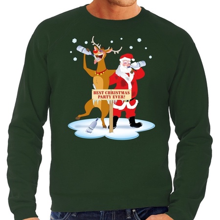 Big size Christmas sweater drunk Santa and Rudolph green men