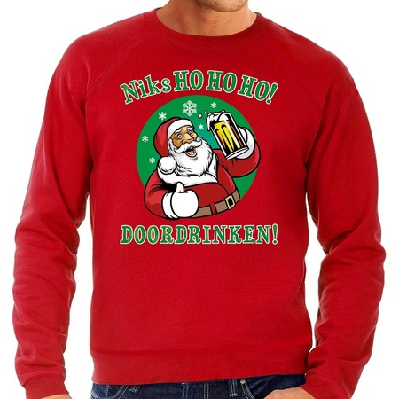 Big size Christmas sweater Niks ho ho ho doordrinken red men
