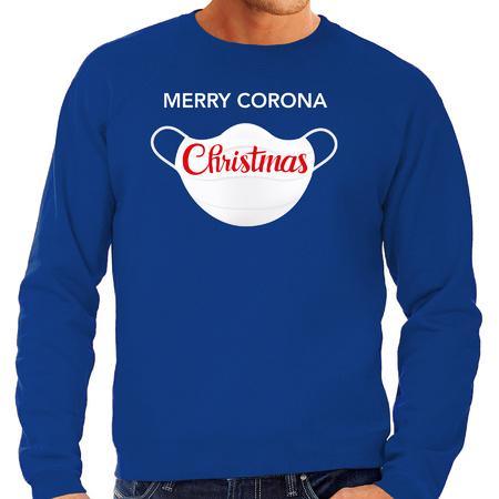 Grote maten Merry corona Christmas foute Kersttrui / outfit blauw voor heren