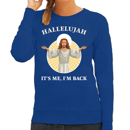 Hallelujah its me im back Kerstsweater / outfit blauw voor dames