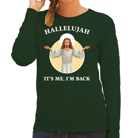 Hallelujah its me im back Christmas sweater green for women