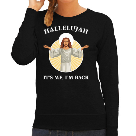 Hallelujah its me im back Christmas sweater black for women