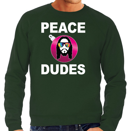Hippie jezus Kerstbal sweater / Kerst outfit peace dudes groen voor heren