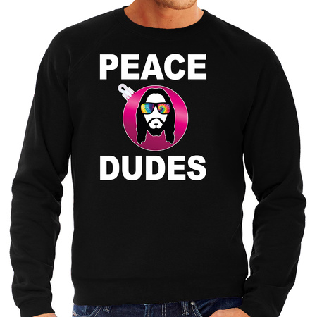 Hippie jezus Kerstbal sweater / Kerst outfit peace dudes zwart voor heren