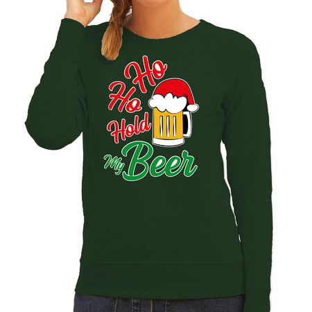 Ho ho hold my beer fout Kerstsweater / outfit groen voor dames