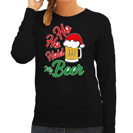 Ho ho hold my beer fout Kerstsweater / outfit zwart voor dames