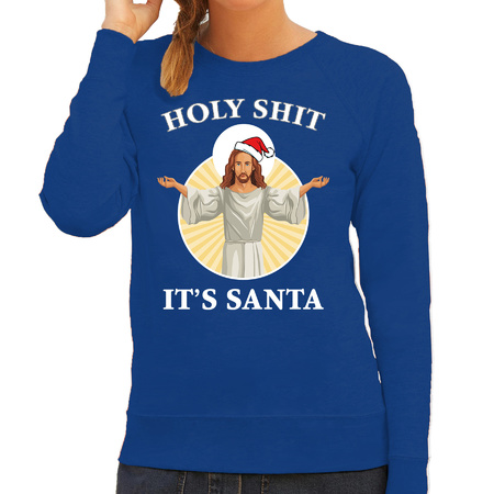 Holy shit its Santa fout Kerstsweater / outfit blauw voor dames