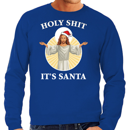 Holy shit its Santa fout Kersttrui / outfit blauw voor heren