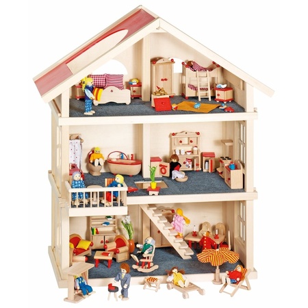 Massief houten poppenhuis 3 etages voor kinderen