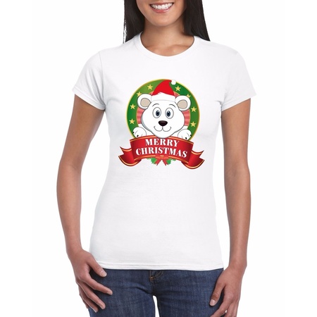 Polar bear Christmas t-shirt white for ladies Merry Christmas