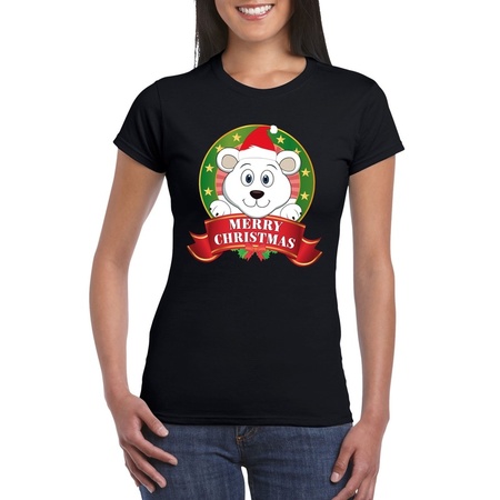 Polar bear Christmas t-shirt black for ladies Merry Christmas