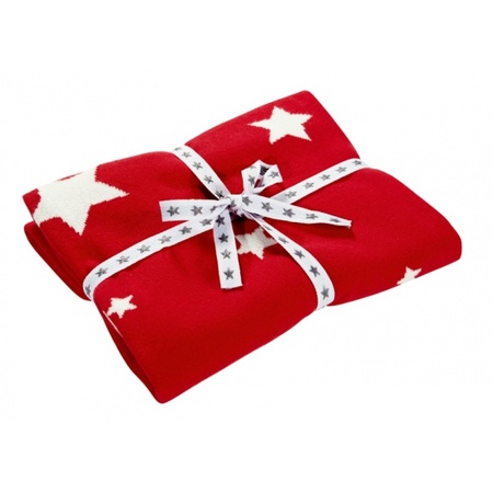Kerst decoratie dekentje rood met sterren 80 x 80 cm