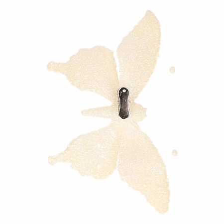 Creme glitter vlinder op clip 18 cm