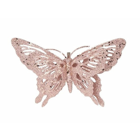 Kerst decoratie vlinder roze 15 x 11 cm