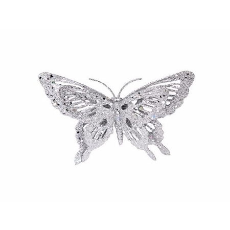 Christmas deco butterfly silver 15 x 11 cm