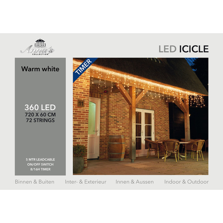 Christmas icicle lights with timer warm white LED 7,2 m
