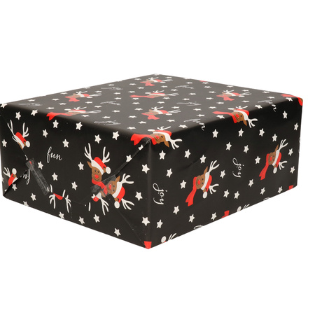 1x Rolls Christmas wrapping paper black/reindear fun 2,5 x 0,7 meter